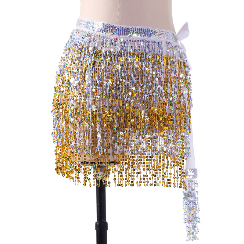 Sequins 2 Layers Colors belly dance hip scarf skirt with paillette tassel for halloween christmas New Year Party Y1017